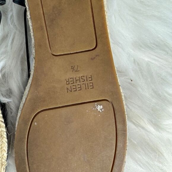 Eileen Fisher Lee Black Leather Espadrille‎ Flats Sz 7.5 main image 4